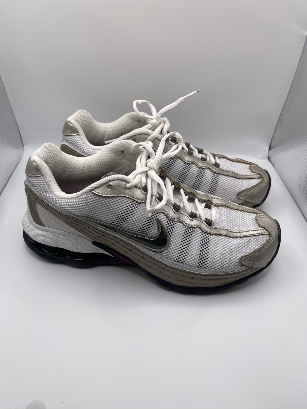 Nike White and Gray Athletic Mesh Sneakers with Black Swoosh